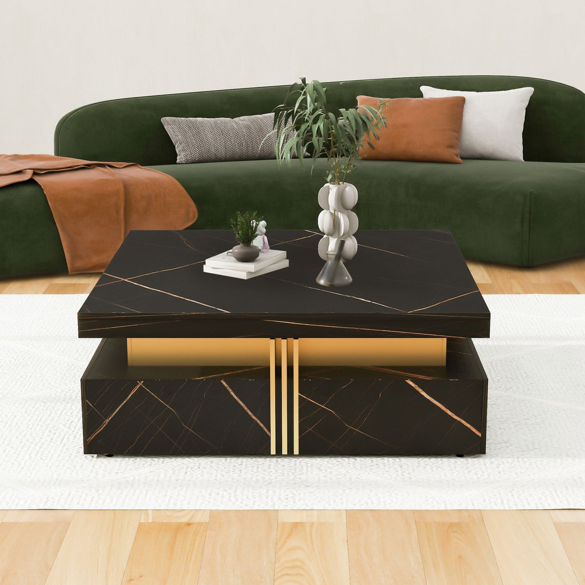 Modern Square Storage Coffee Table With 4 Drawers