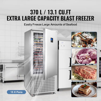 Commercial Blast Freezer, 370 L / 13.1 Cu.ft Blast Chiller with 15