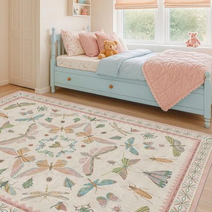 Washable 5x7FT Light Pink Rug for Bedroom - Pink Boho Girl Nursery