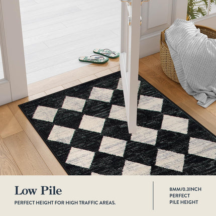 Washable Black and White Kitchen Runner Rug, 2x5 Soft Non Slip Laundry