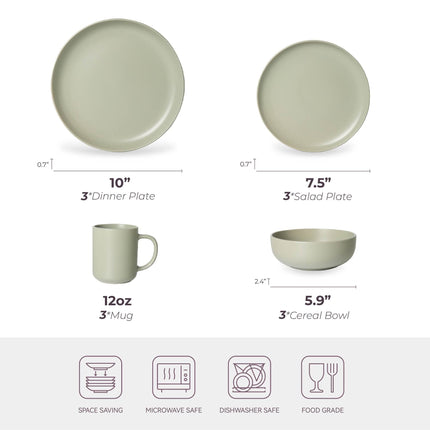 12-Piece Stoneware Dinnerware Sets with Mugs | Microwave & Dishwasher