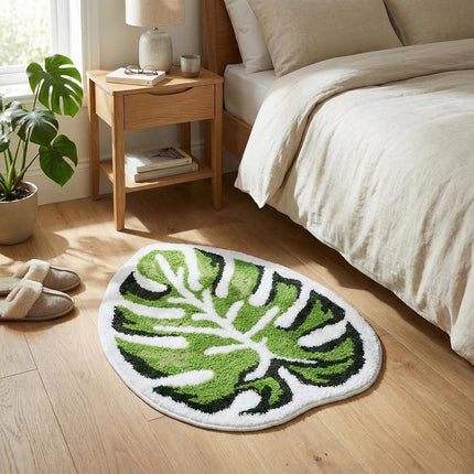 Leaf Bath Mat - Soft, Green MonsteraNon-Slip Leaves Rug, Tropical