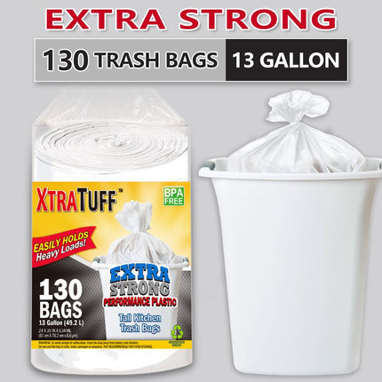 130 Bags 13 Gallon Expandable Heavy-Duty Plastic Multipurpose
