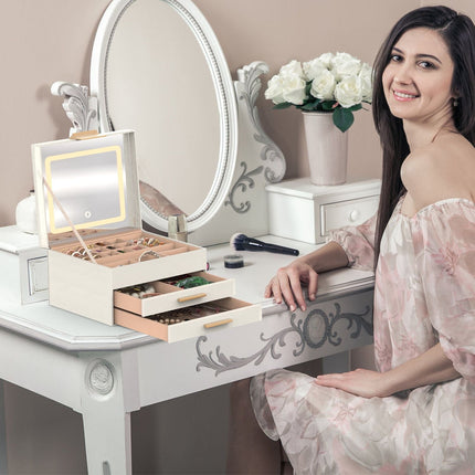 Jewelry Box with LED Mirror 3-Layer Jewelry Organizer with 2 Drawers