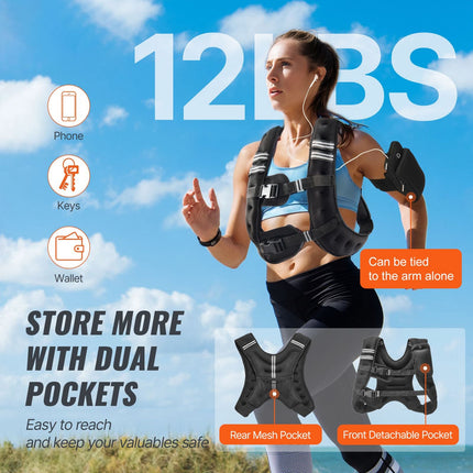 Weighted Vest, 12 lbs Weight Vest with Reflective Stripe, Adjustable