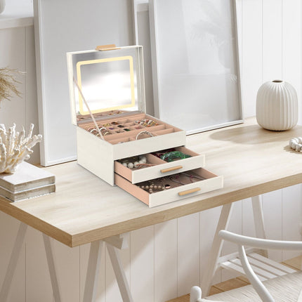 Jewelry Box with LED Mirror 3-Layer Jewelry Organizer with 2 Drawers
