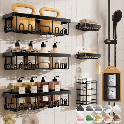 Shower Caddy 6-Pack, Advanced Rustproof Design, No Drilling Adhesive