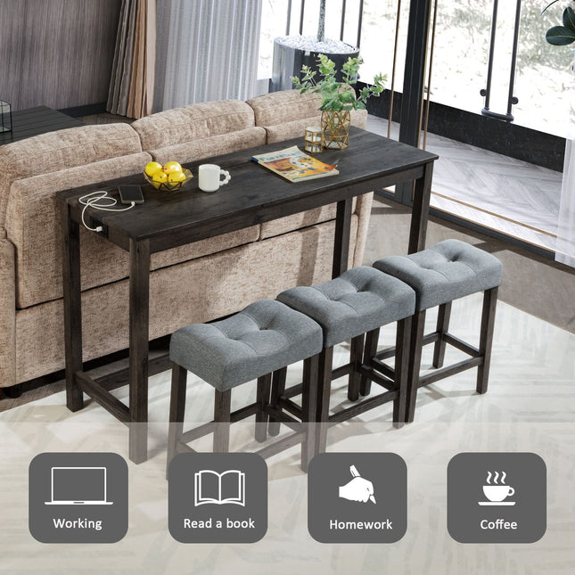 4 Piece Bar Table Set with Power Outlet,Bar Table Set with Chairs,Sofa