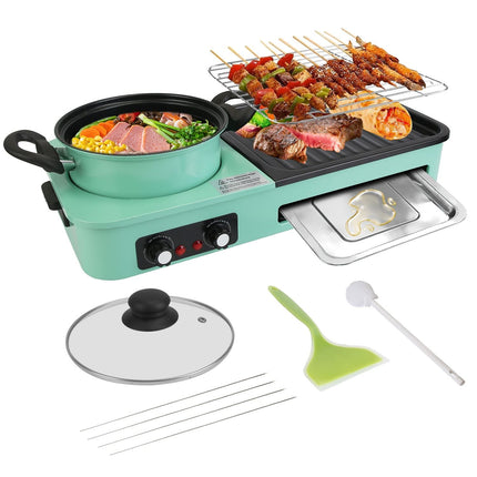 Electric Hot Pot with Grill,1600W 3-in-1 Smokeless Raclette Table