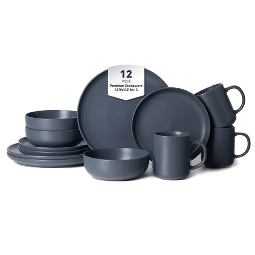 12-Piece Stoneware Dinnerware Sets with Mugs | Microwave & Dishwasher