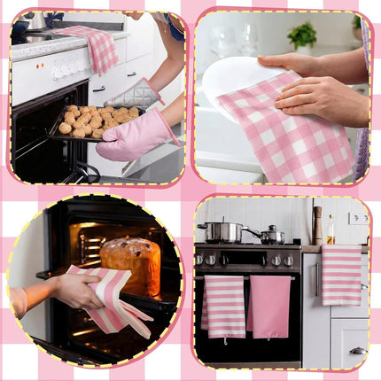 18 Pcs Pink Kitchen Decor Accessories Set Oven Mitts Pot Holders