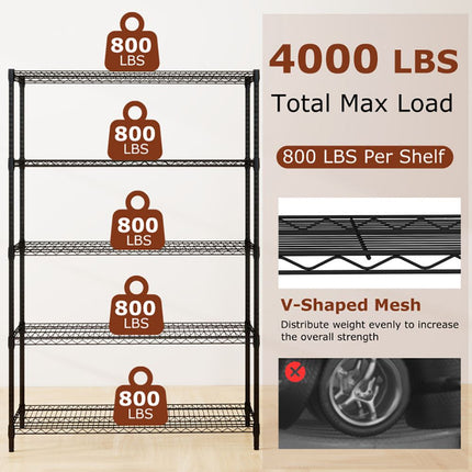 5-Tier Metal Storage Shelving Unit with V-Shaped Wire Rack