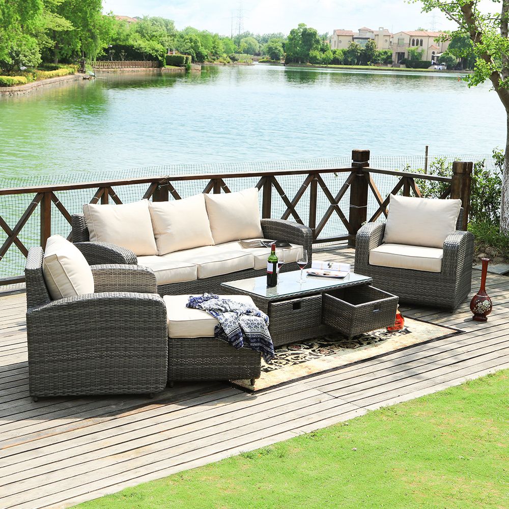 Direct Wicker 5-Piece Outdoor Rattan Furniture Patio Conversation Set