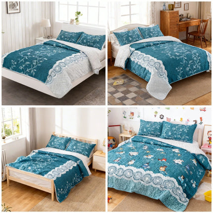 3-Piece Teal Lace Floral Bedding Set (Queen/King/Cal King) - Quilted