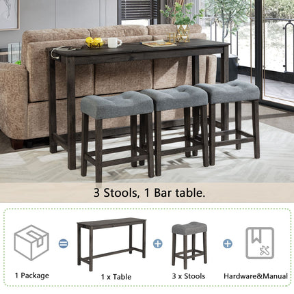 4 Piece Bar Table Set with Power Outlet,Bar Table Set with Chairs,Sofa