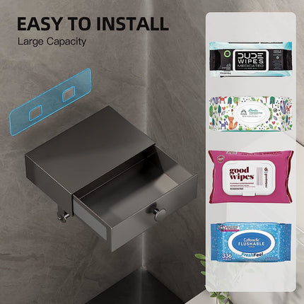 Toilet Paper Holder with Shelf Black Wipes Dispenser for Bathroom