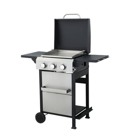 3-Burner Propane Gas BBQ Grill, SS Plancha, 36900BTU Output With Wire