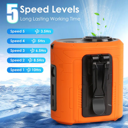 5 In 1 Portable Waist Clip Fan With 5 Speeds Flashlight 10000mAh