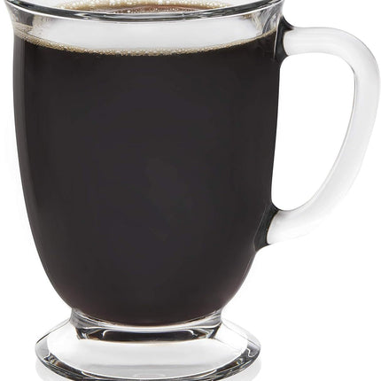 Glass Coffee Mugs Set of 6, Elegant 16 Ounce Clear Tea Cup Set ,