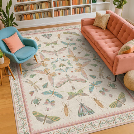 Washable 5x7FT Light Pink Rug for Bedroom - Pink Boho Girl Nursery