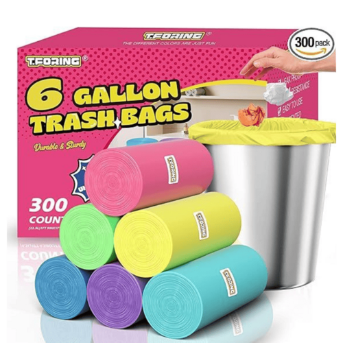 300 Count 6 Gallon Trash Bags - 22 Liter Colored Medium Garbage Bags