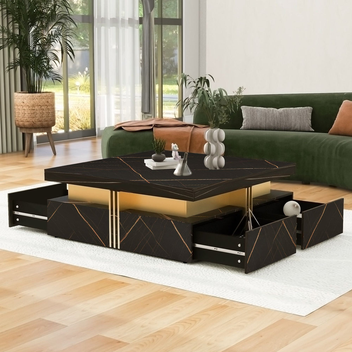 Modern Square Storage Coffee Table With 4 Drawers