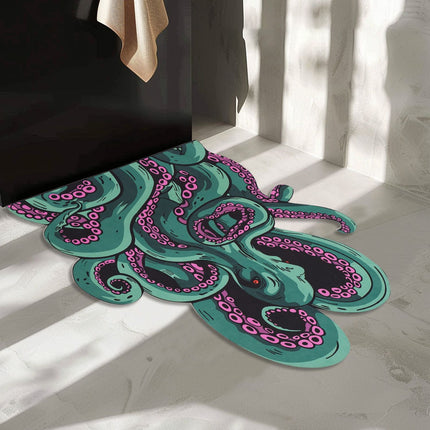 Octopus Bathroom Rug Non-Slip Mat -, Microfiber Absorbent Octopus Rug