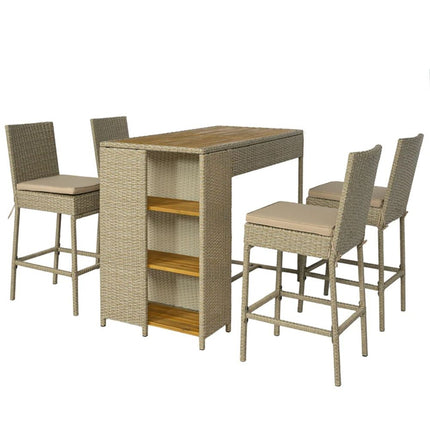 5-piece outdoor bar counter, outdoor tables and chairs, Brown