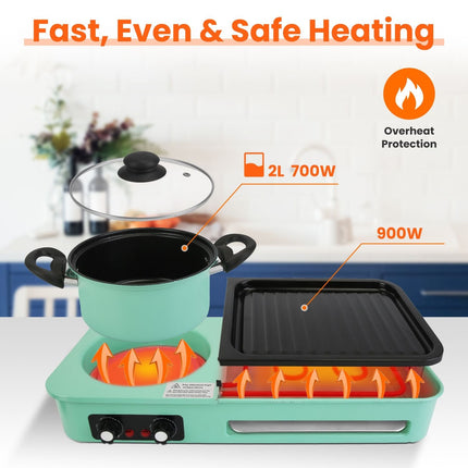 Electric Hot Pot with Grill,1600W 3-in-1 Smokeless Raclette Table