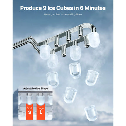 Countertop Ice Maker, 9 Cubes Ready in 6 Mins, 26lbs in 24Hrs,