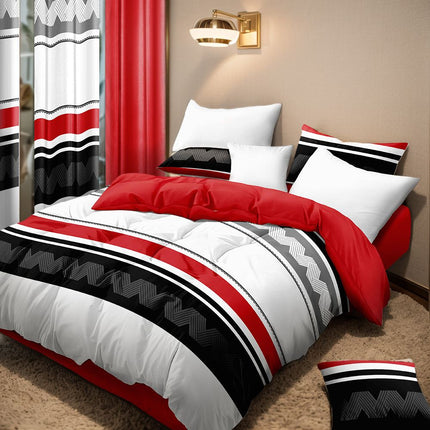9-Piece Red & Geometric Zigzag Bedding & Curtain Set (Queen/King/Cal