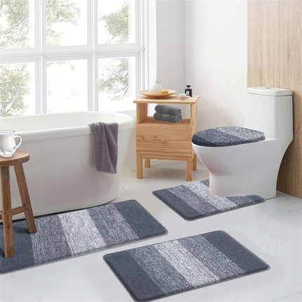 Traditional 4 Piece Microfiber Washable Bathroom Rug Set, Grey