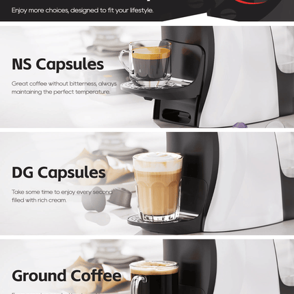 PSH17  4-in-1 Capsule Coffee Maker with 1400W Power, 20Bar Pressure,