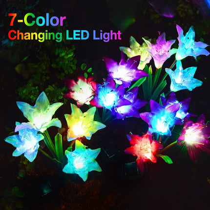 Outdoor Solar Lights, 4 Pack Solar Garden Light with Bigger Lily
