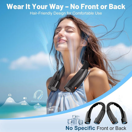Portable Neck Fan with 6 Powerful Speeds, 8000mAh Battery Operated
