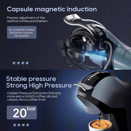 PSH17  4-in-1 Capsule Coffee Maker with 1400W Power, 20Bar Pressure,