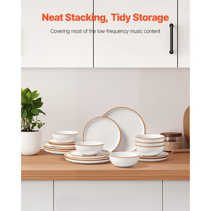 Dinnerware Set, Service for 6 (18 PCS), Round Plates and Bowls Sets,