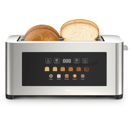 4-piece ultra-wide long-slot toaster with silver dual-control bread