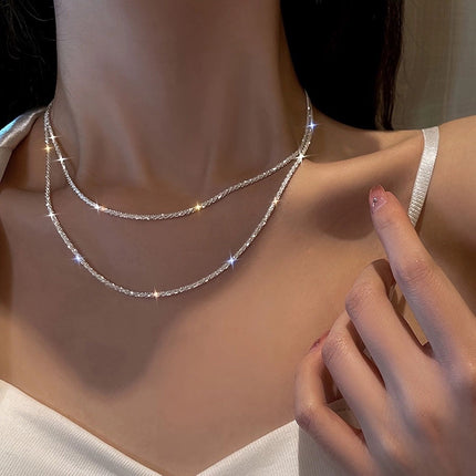 2 Pcs 925 Silvery Plated Necklace, Basic Chain Locking Bone Chain