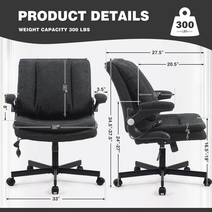 Ergonomic Office Chair with 2-in-1 Flip-Up Back, 25" Wide Seat, Airbag