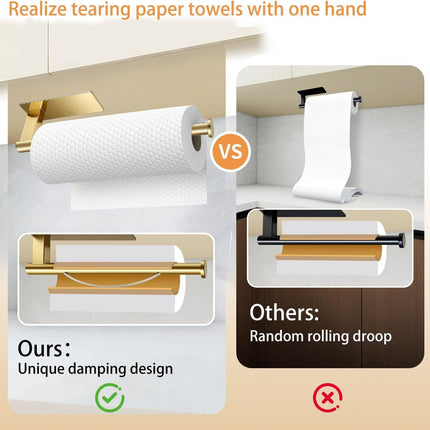 Paper Towel Holder Under Cabinet, Single Hand Operable Tearing Off