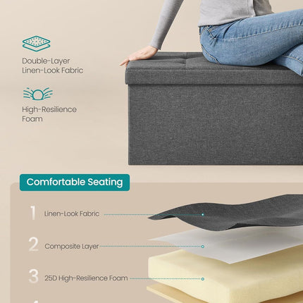 43 Inches Folding Storage Ottoman Bench, Ottoman Foot Rest, End of Bed