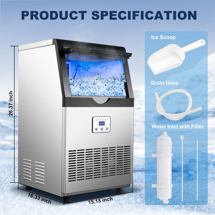 Commercial Ice Maker Machine, 90/110LBS/24H Under Counter Ice Maker,