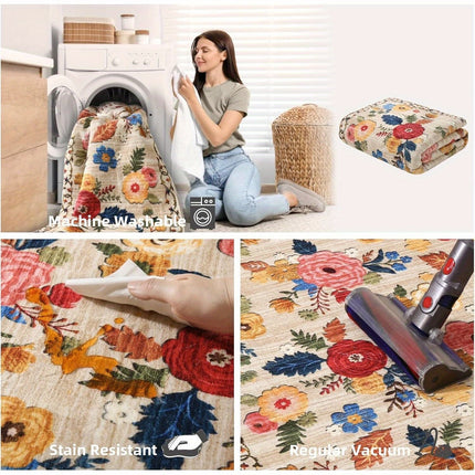 Washable Small Entryway Area Rugs: 2'x3' Floral Rug Non Slip Door Mat