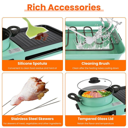 Electric Hot Pot with Grill,1600W 3-in-1 Smokeless Raclette Table