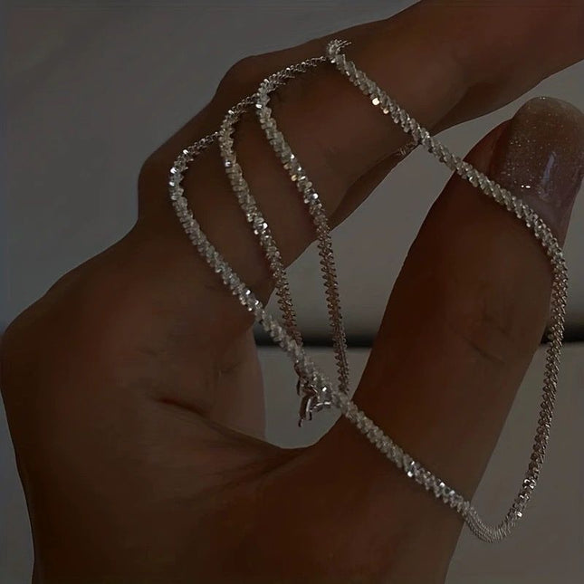2 Pcs 925 Silvery Plated Necklace, Basic Chain Locking Bone Chain