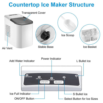 Electric Countertop Ice Maker with Ice Scoop Basket Self-cleaning Max