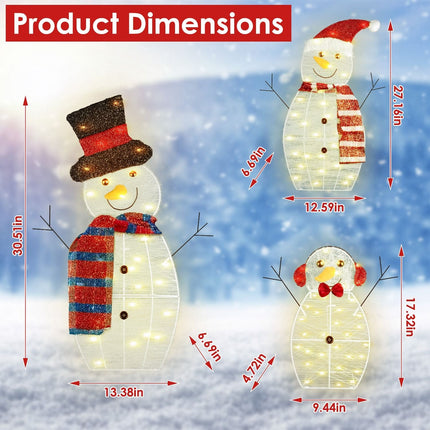 3-Piece Christmas Snowman Family Decorations (Father/Mother/Baby), 2D