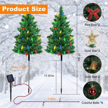 Christmas Tree Lights Solar Powered 2 Pack - 37.4in 100 LEDs 8 Modes,