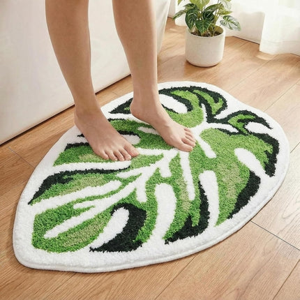 Leaf Bath Mat - Soft, Green MonsteraNon-Slip Leaves Rug, Tropical